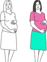 A pregnant woman on her last term in a good mood,  picture on white background vector