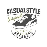 Vintage college style badge with sneakers in monochrome style isolated vector illustration