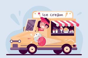 Ice Cream Food Truck Seller Flat Illustration vector