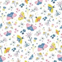patrón floral de verano con polillas, mariposas. lindo vector de impresión