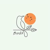 diseño de logotipo de arte de línea de pájaro y luna vector