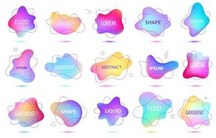 Vector 3d gradient spots set with line shapes isolated. Abstract elements for trendy vibrant color design. Use for logos, tags, labels, background. Fluid blots, wavy drops, flowing elements.