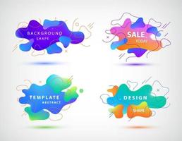 Vector 3d gradient spots set with line shapes isolated. Abstract elements for trendy vibrant color design. Use for logos, tags, labels, background. Fluid blots, wavy drops, flowing elements.