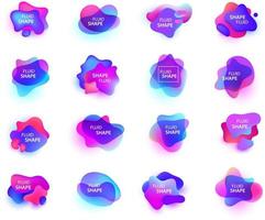 Vector 3d gradient spots set with line shapes isolated. Abstract elements for trendy vibrant color design. Use for logos, tags, labels, background. Fluid blots, wavy drops, flowing elements.