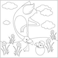 flamingo coloring page with water background vector