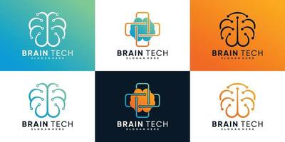 conjunto de ilustración de diseño de logotipo de conexión de tecnología cerebral de colección con vector premium de concepto simple