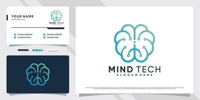 Ilustración de diseño de logotipo de tecnología cerebral con concepto creativo y vector premium de plantilla de tarjeta de visita