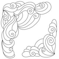 Linear dudle corner with curls and waves, decorative frame with fantasy patterns vector