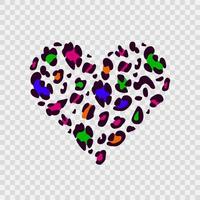 corazón de leopardo brillante. colores del arcoiris. símbolo de amor. para el diseño de blog, banner, afiche, moda, tarjeta. fondo transparente vector