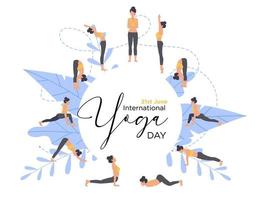 Vector banner 21 june international yoga day. Sun salutation yoga sequence, eps 10