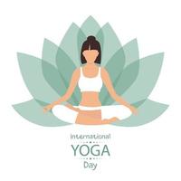 Meditating woman in the lotus pose. International Yoga Day poster or vector banner