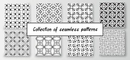 Set of seamless abstract geometric hand-drawn patterns. Modern creative background vector