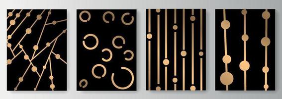 Collection of black backgrounds with abstract patterns of circles and lines vector