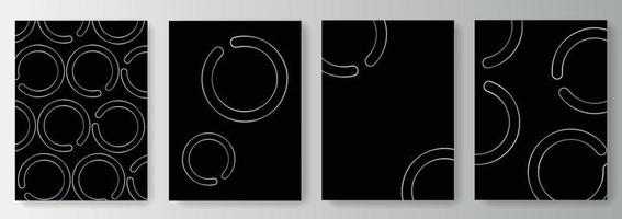 Collection of black backgrounds with abstract silver circles vector