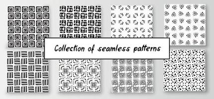 Set of seamless abstract geometric hand-drawn patterns. Modern creative background vector