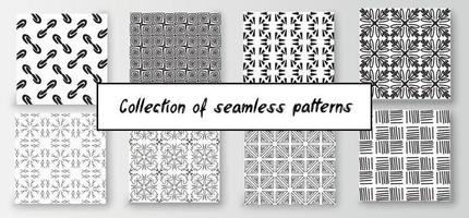 Set of seamless abstract geometric hand-drawn patterns. Modern creative background vector