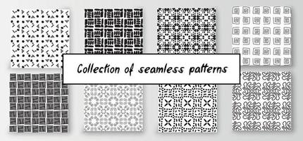 Set of seamless abstract geometric hand-drawn patterns. Modern creative background vector