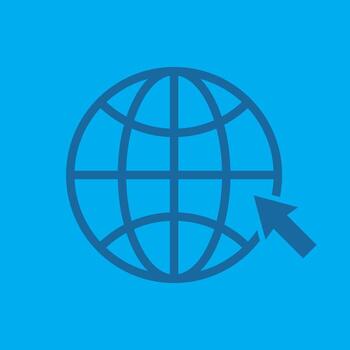 Globe icon isolated on light blue background. Cursor click website icon. Vector illustration.