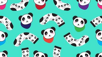 calcetín panda de patrones sin fisuras. dibujos animados de calcetín panda con fondo cian claro