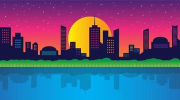 Night city vector illustration. Dark urban scape. Night cityscape in flat style, abstract background.