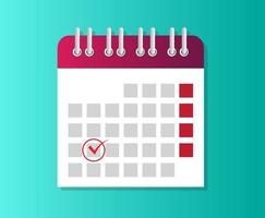 Calendar icon. Mark the date. Schedule icon isolated on cyan background. Flat design. Vector illustration.