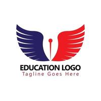 logotipo de educación escolar digital. icono de alas y pluma. adecuado para ebook, logotipo de educación en línea. vector