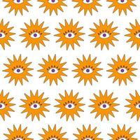 Colorful seamless pattern of minimal magical elemens in groovy retro style 70s-80s. Trendy vector illustration