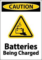 Caution Batteries Being Charged Sign On White Background vector