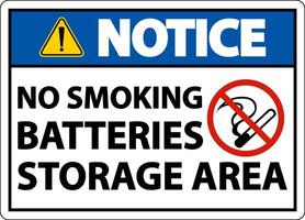 No Smoking Battery Storage Area Sign On White Background vector