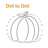 Pumpkin vegetable dot to dot fun educational game or leisure worksheet, vector illustration, summer autumn seasonal activity