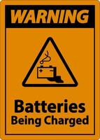 Warning Batteries Being Charged Sign On White Background vector