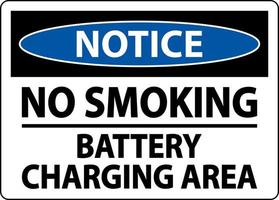 Notice No Smoking Battery Charging Area Sign On White Background vector