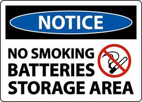 No Smoking Battery Storage Area Sign On White Background vector