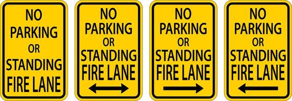 No Parking Fire Lane,Double Arrow,Right Arrow,Left Arrow Sign On White Background vector