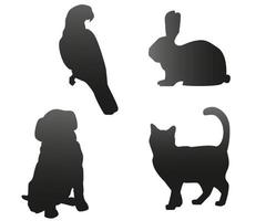 Pets set black silhouette vector