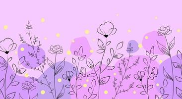 Banner witn delicate line art flowers vector