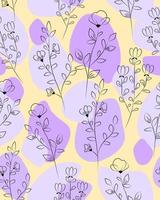 Pattern with delicate line art flowers vector
