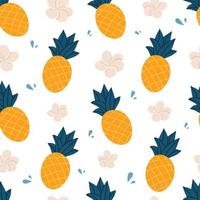 Tropical pattern with pineapples and flowers vector
