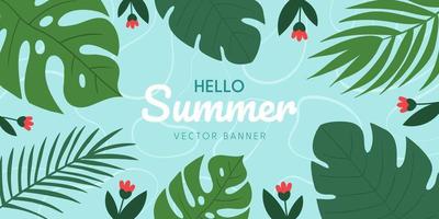 Flat tropical leaves background vector