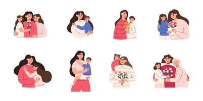 conjunto de familias sonrientes felices vector