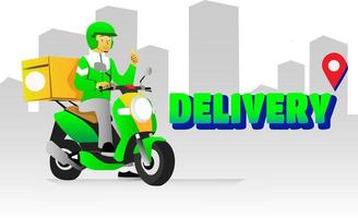 vector image of delivery rider complete with helmet and goods box