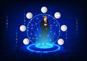 vector illustration the man use mobile smartphone connection online, concept Hitech technology network connection futurist communication anywhere anytime