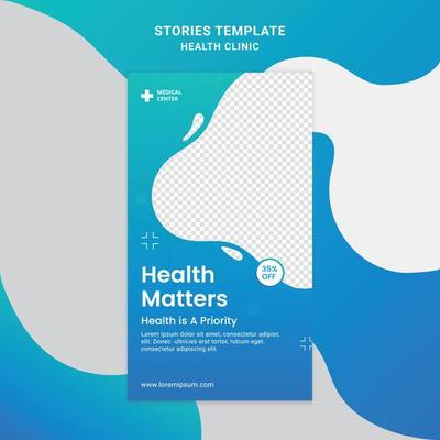 Health clinic Social media story frame set background template with green and blue simple elegant modern style. Design backgrounds for social media. Vector illustration