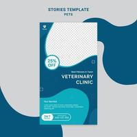 Veterinary clinic  pet shop Social media Instagram story frame set background template with green and blue simple elegant modern style. Design backgrounds for social media. Vector illustration