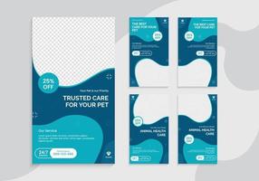 Animal health care Social media stories frame set background template with simple elegant modern style. Pet care backgrounds design for social media stories. Vector illustration.