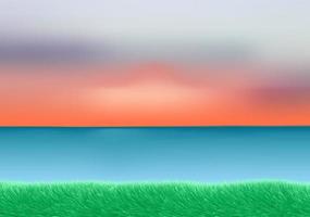 green grass with ocean background vector illustration