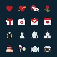 Wedding and Love Icons with Black Background vector