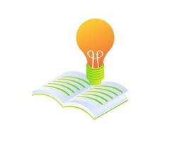 Isometric style book and light bulb illustration vector