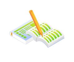 Isometric style book and pen illustration vector