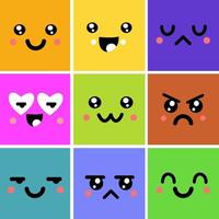 Set of funny  faces with emotions. Kawaii. Cartoon vector